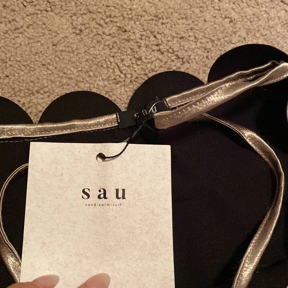 SAU- NWT Square Neckline Metallic Textured Midi Dress - Picture 7 of 7